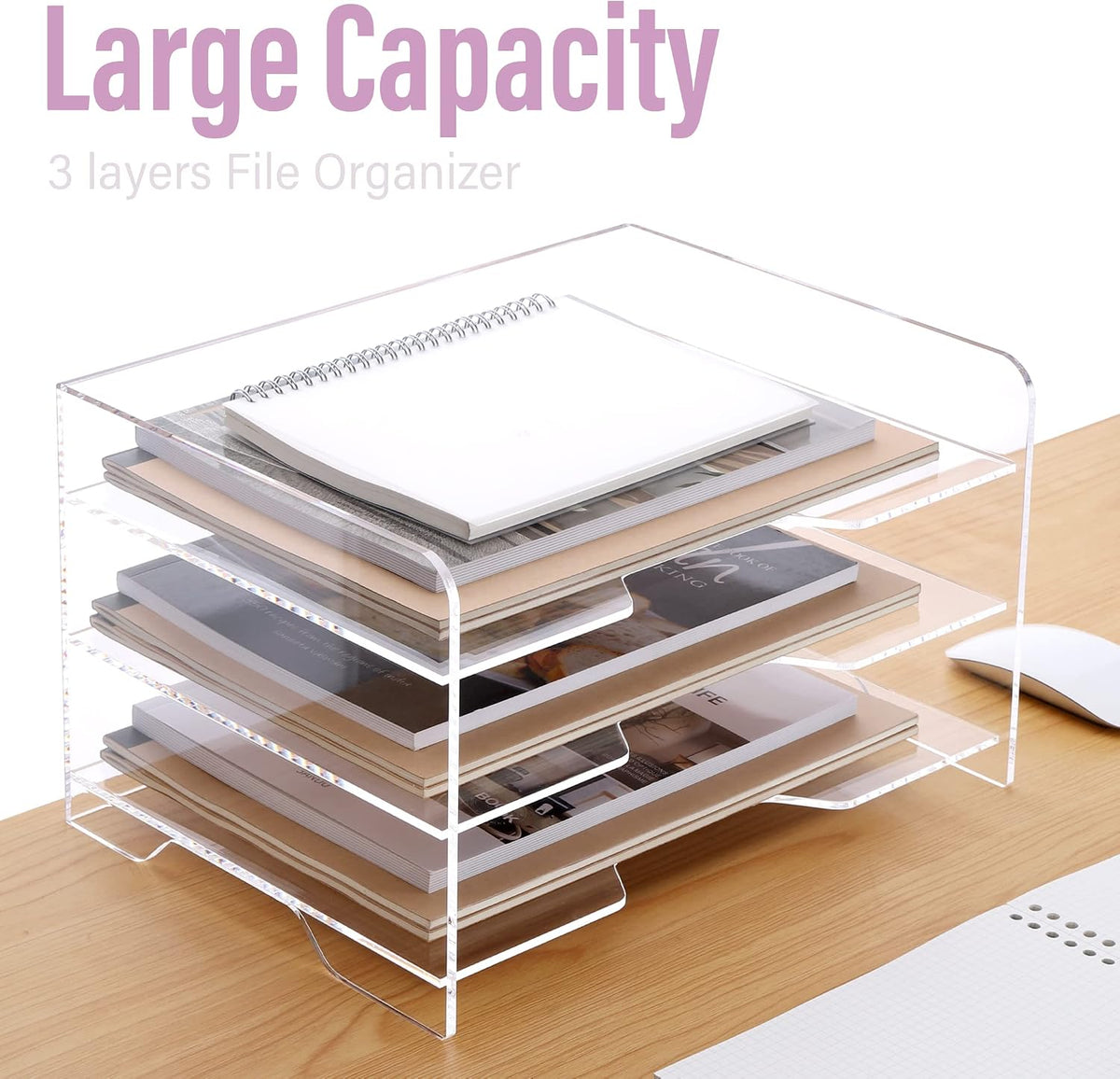 2 Pack- Stackable Paper Letter Tray, A4 File Tray Desk Organizer, Acrylic