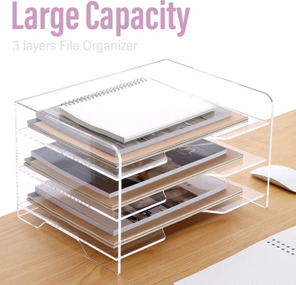 2 Pack- Stackable Paper Letter Tray, A4 File Tray Desk Organizer, Acrylic