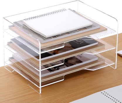 2 Pack- Stackable Paper Letter Tray, A4 File Tray Desk Organizer, Acrylic