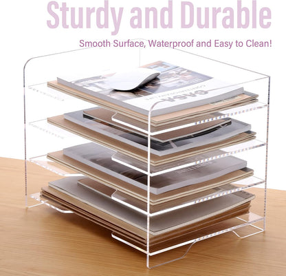 2 Pack- Stackable Paper Letter Tray, A4 File Tray Desk Organizer, Acrylic