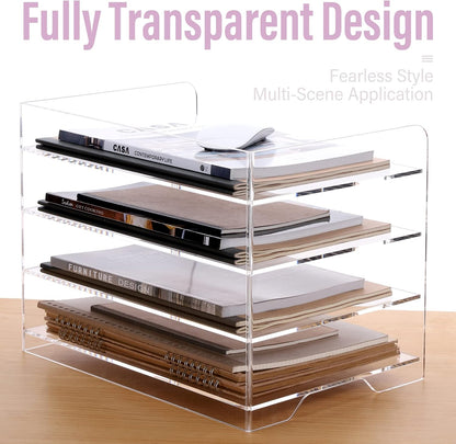2 Pack- Stackable Paper Letter Tray, A4 File Tray Desk Organizer, Acrylic