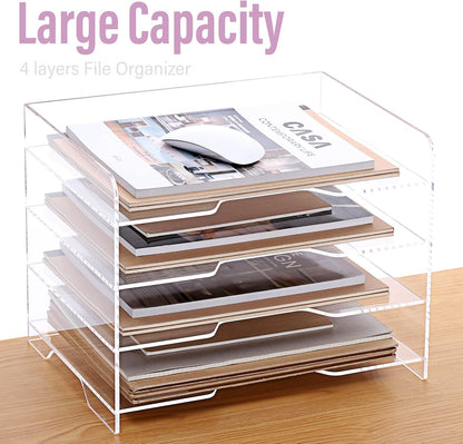 2 Pack- Stackable Paper Letter Tray, A4 File Tray Desk Organizer, Acrylic