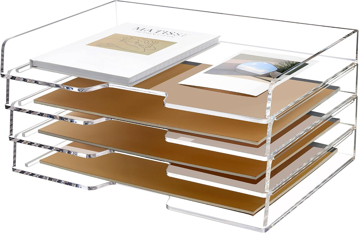 2 Pack- Stackable Paper Letter Tray, A4 File Tray Desk Organizer, Acrylic