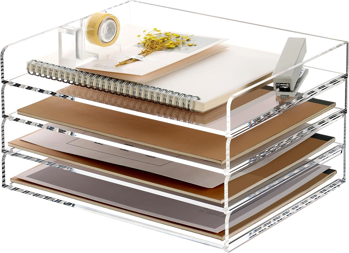 2 Pack- Stackable Paper Letter Tray, A4 File Tray Desk Organizer, Acrylic