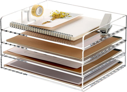 2 Pack- Stackable Paper Letter Tray, A4 File Tray Desk Organizer, Acrylic
