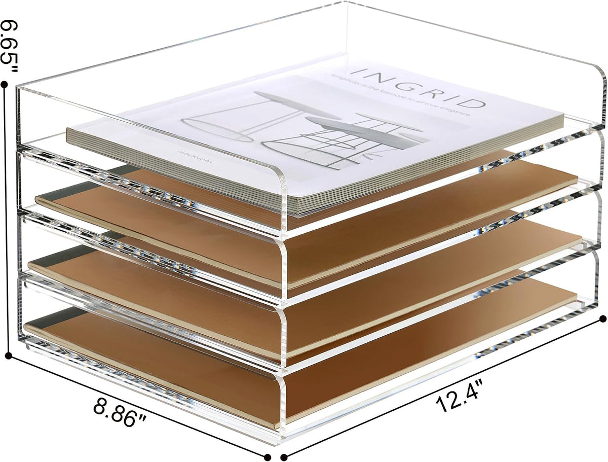 2 Pack- Stackable Paper Letter Tray, A4 File Tray Desk Organizer, Acrylic