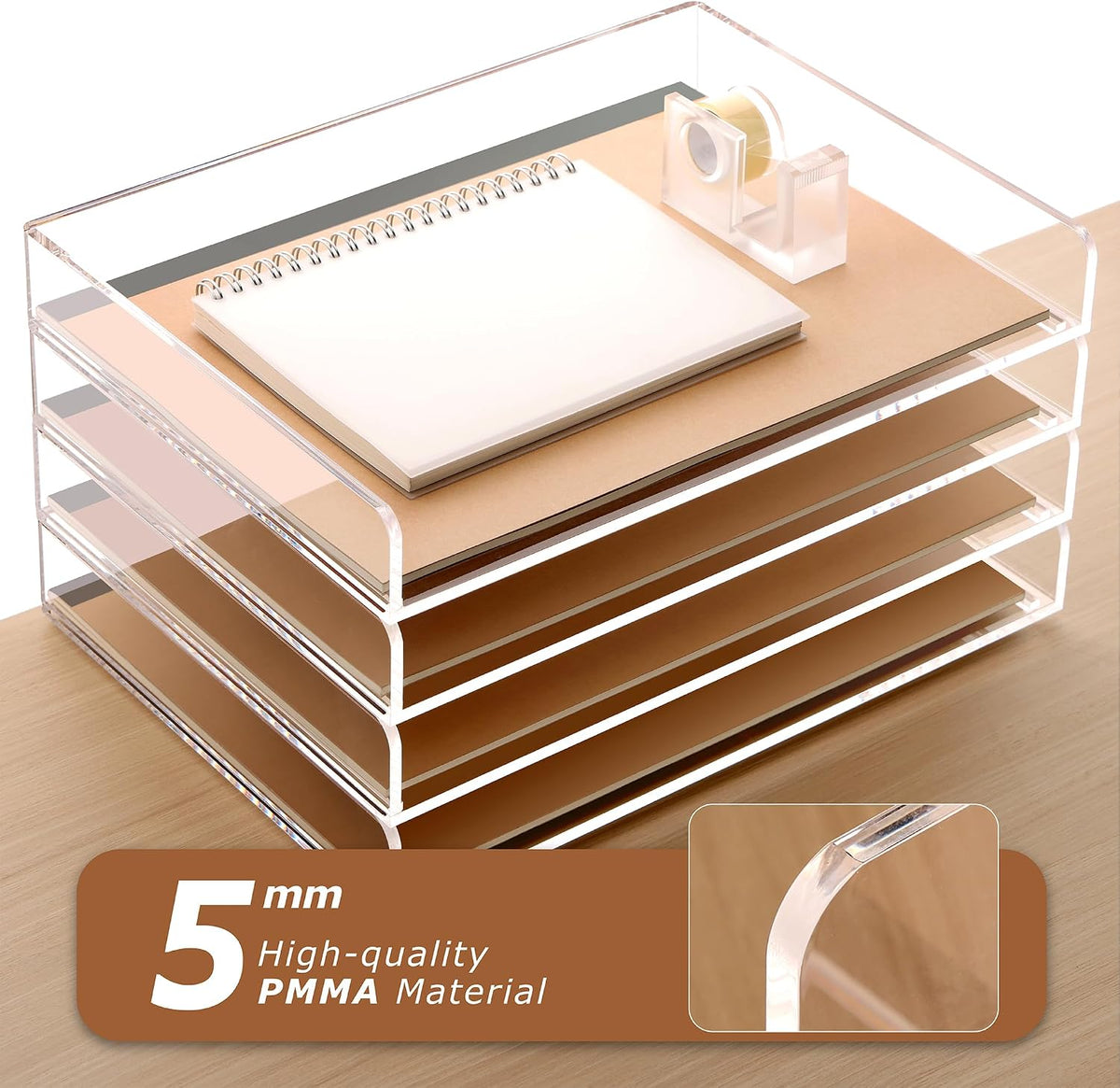 2 Pack- Stackable Paper Letter Tray, A4 File Tray Desk Organizer, Acrylic