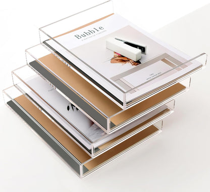 2 Pack- Stackable Paper Letter Tray, A4 File Tray Desk Organizer, Acrylic