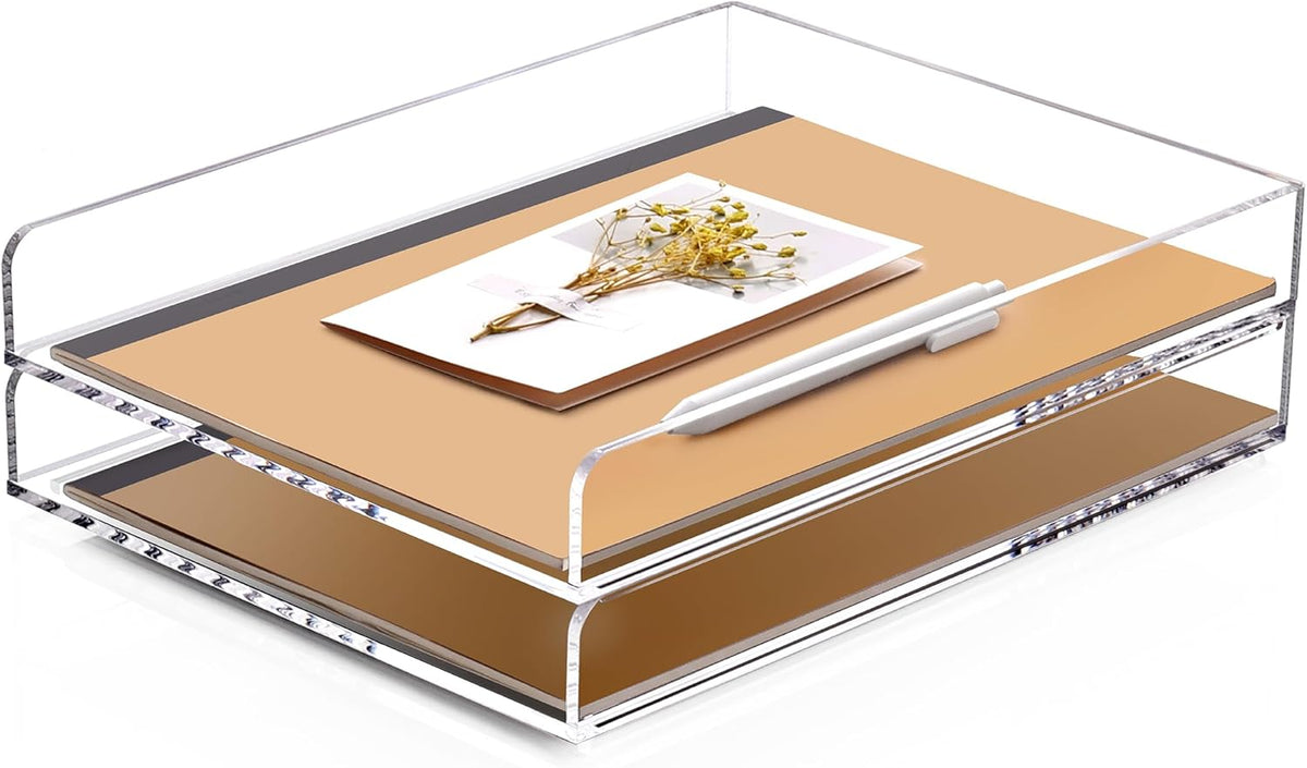 2 Pack- Stackable Paper Letter Tray, A4 File Tray Desk Organizer, Acrylic