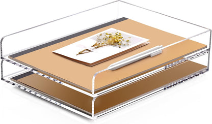 2 Pack- Stackable Paper Letter Tray, A4 File Tray Desk Organizer, Acrylic