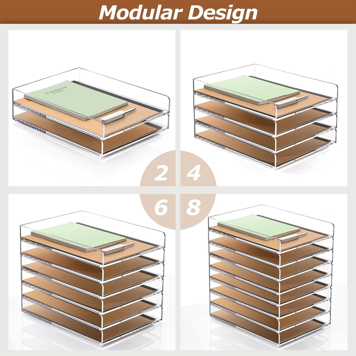2 Pack- Stackable Paper Letter Tray, A4 File Tray Desk Organizer, Acrylic