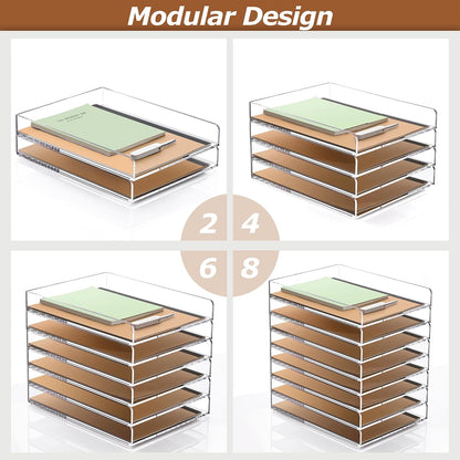 2 Pack- Stackable Paper Letter Tray, A4 File Tray Desk Organizer, Acrylic
