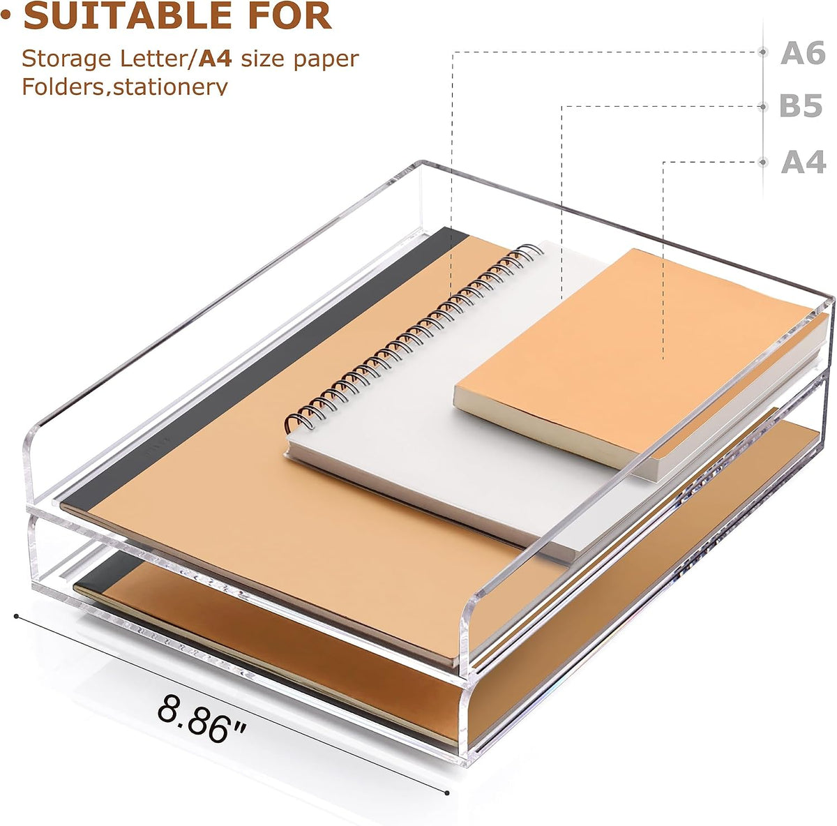 2 Pack- Stackable Paper Letter Tray, A4 File Tray Desk Organizer, Acrylic