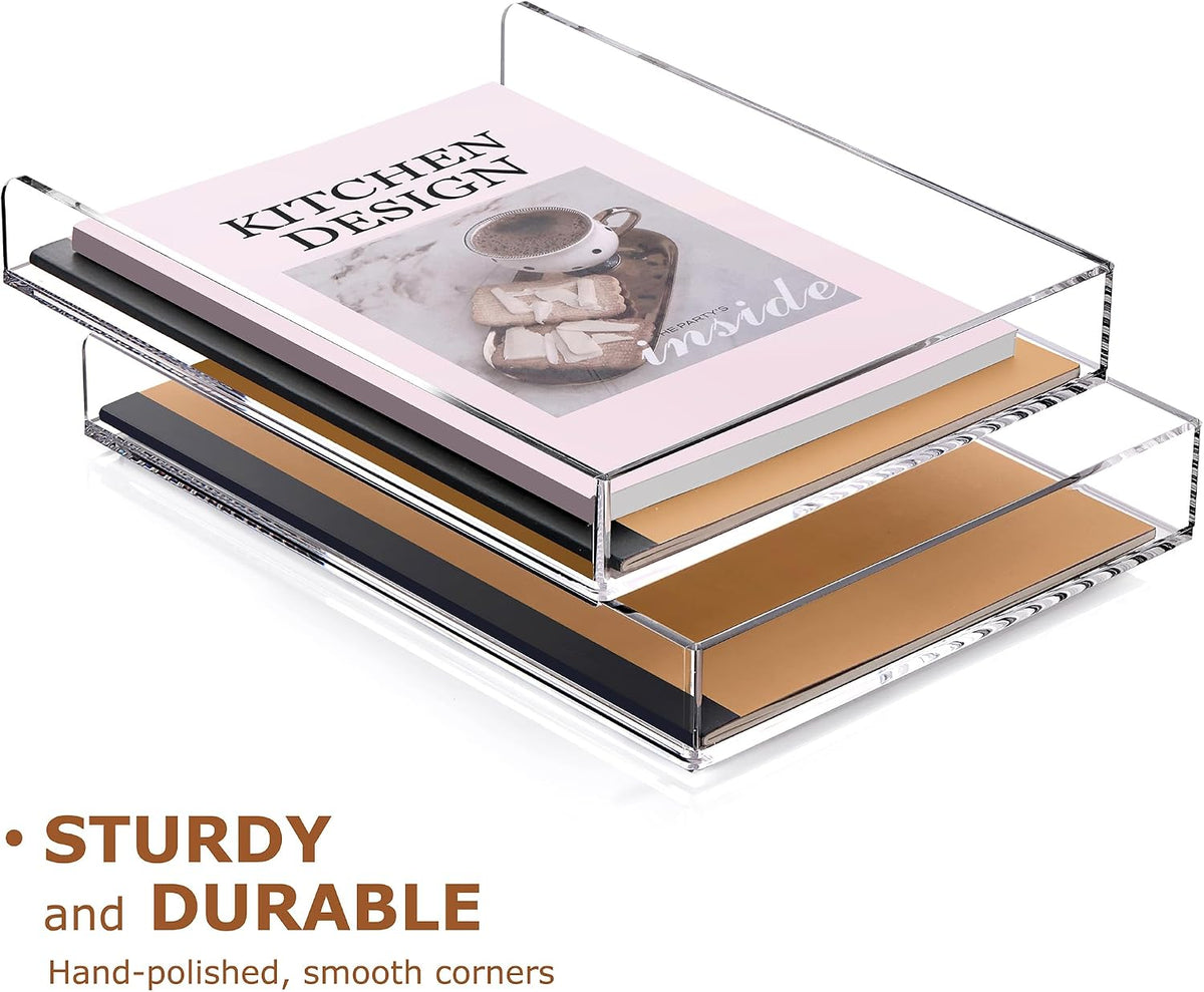 2 Pack- Stackable Paper Letter Tray, A4 File Tray Desk Organizer, Acrylic