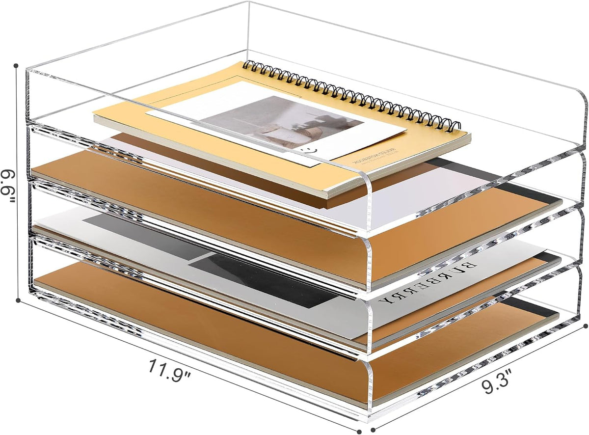 2 Pack- Stackable Paper Letter Tray, A4 File Tray Desk Organizer, Acrylic