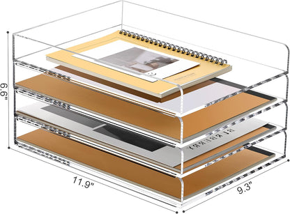 2 Pack- Stackable Paper Letter Tray, A4 File Tray Desk Organizer, Acrylic
