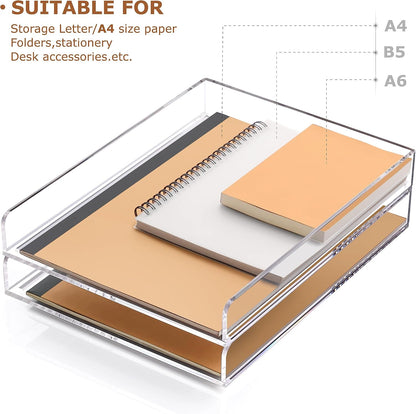 2 Pack- Stackable Paper Letter Tray, A4 File Tray Desk Organizer, Acrylic