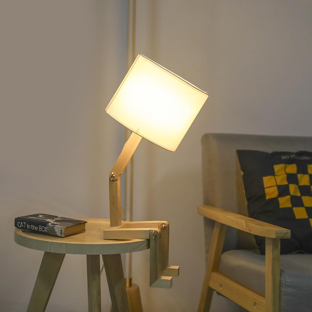 Cute Desk Lamp, Unique Table Lamp,Wooden Bedside Table Lamps Fun Quirky Robot Lamp Whimsical Cute Light for Home,Dorm Room,Kids Room,Office,Gift, Adjustable Shape