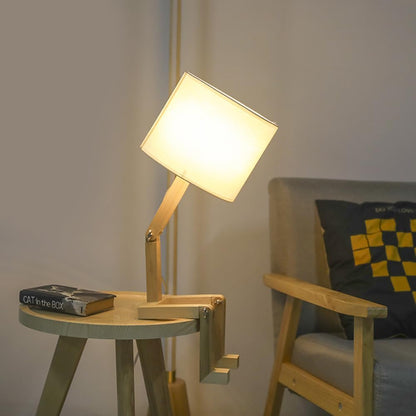 Cute Desk Lamp, Unique Table Lamp,Wooden Bedside Table Lamps Fun Quirky Robot Lamp Whimsical Cute Light for Home,Dorm Room,Kids Room,Office,Gift, Adjustable Shape