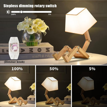 Cute Desk Lamp, Unique Table Lamp,Wooden Bedside Table Lamps Fun Quirky Robot Lamp Whimsical Cute Light for Home,Dorm Room,Kids Room,Office,Gift, Adjustable Shape