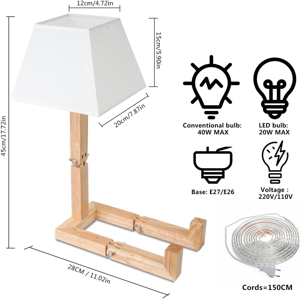 Cute Desk Lamp, Unique Table Lamp,Wooden Bedside Table Lamps Fun Quirky Robot Lamp Whimsical Cute Light for Home,Dorm Room,Kids Room,Office,Gift, Adjustable Shape