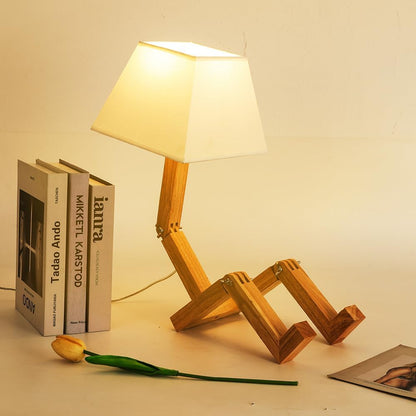 Cute Desk Lamp, Unique Table Lamp,Wooden Bedside Table Lamps Fun Quirky Robot Lamp Whimsical Cute Light for Home,Dorm Room,Kids Room,Office,Gift, Adjustable Shape