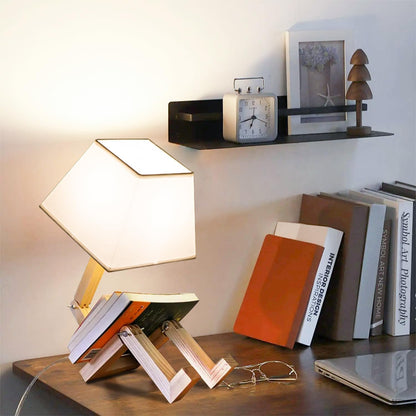 Cute Desk Lamp, Unique Table Lamp,Wooden Bedside Table Lamps Fun Quirky Robot Lamp Whimsical Cute Light for Home,Dorm Room,Kids Room,Office,Gift, Adjustable Shape