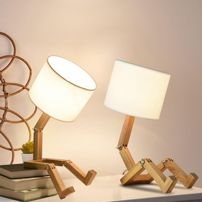Cute Desk Lamp, Unique Table Lamp,Wooden Bedside Table Lamps Fun Quirky Robot Lamp Whimsical Cute Light for Home,Dorm Room,Kids Room,Office,Gift, Adjustable Shape