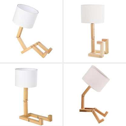 Cute Desk Lamp, Unique Table Lamp,Wooden Bedside Table Lamps Fun Quirky Robot Lamp Whimsical Cute Light for Home,Dorm Room,Kids Room,Office,Gift, Adjustable Shape