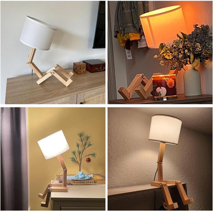 Cute Desk Lamp, Unique Table Lamp,Wooden Bedside Table Lamps Fun Quirky Robot Lamp Whimsical Cute Light for Home,Dorm Room,Kids Room,Office,Gift, Adjustable Shape