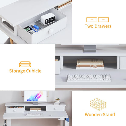 White Electric Standing Desk with Drawers, 40 Inch