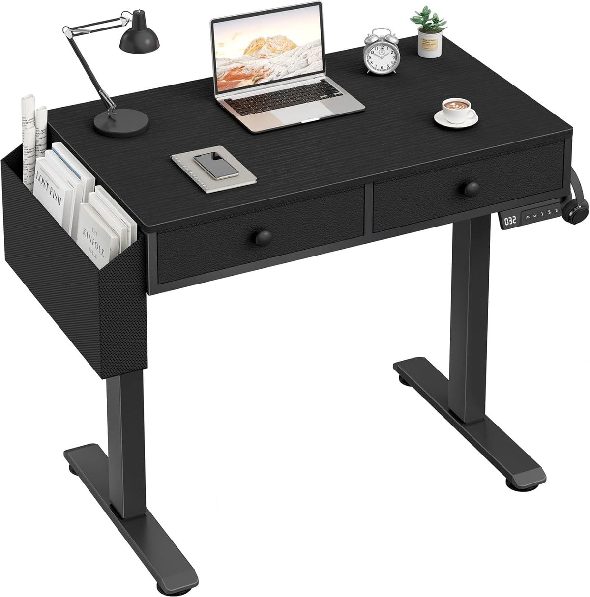 White Electric Standing Desk with Drawers, 40 Inch