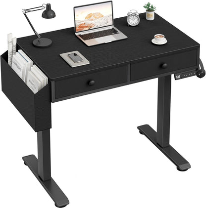 White Electric Standing Desk with Drawers, 40 Inch