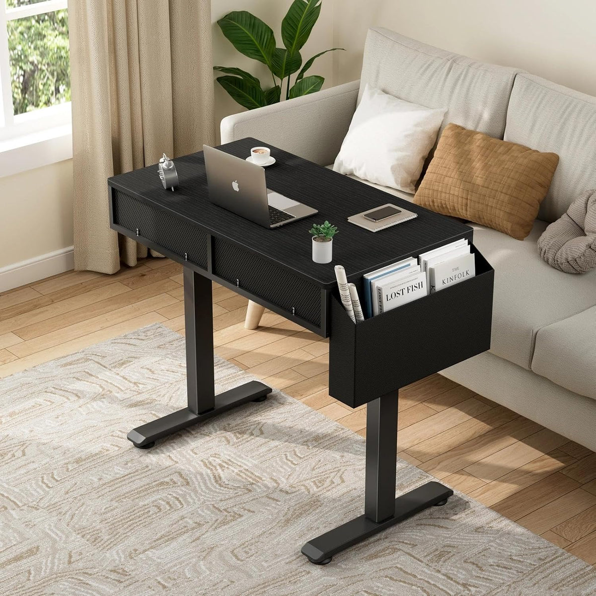 White Electric Standing Desk with Drawers, 40 Inch