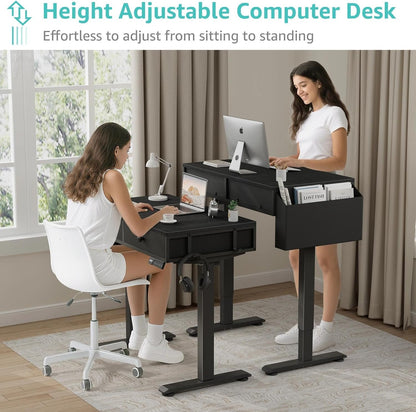 White Electric Standing Desk with Drawers, 40 Inch