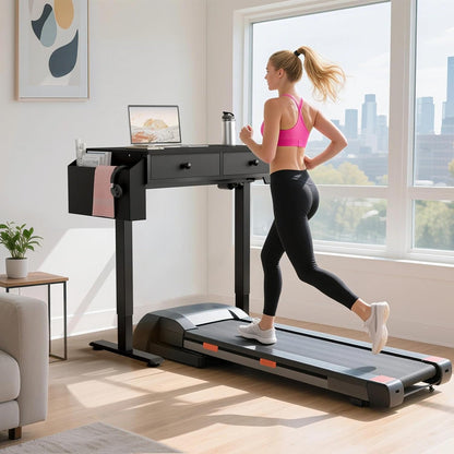 White Electric Standing Desk with Drawers, 40 Inch