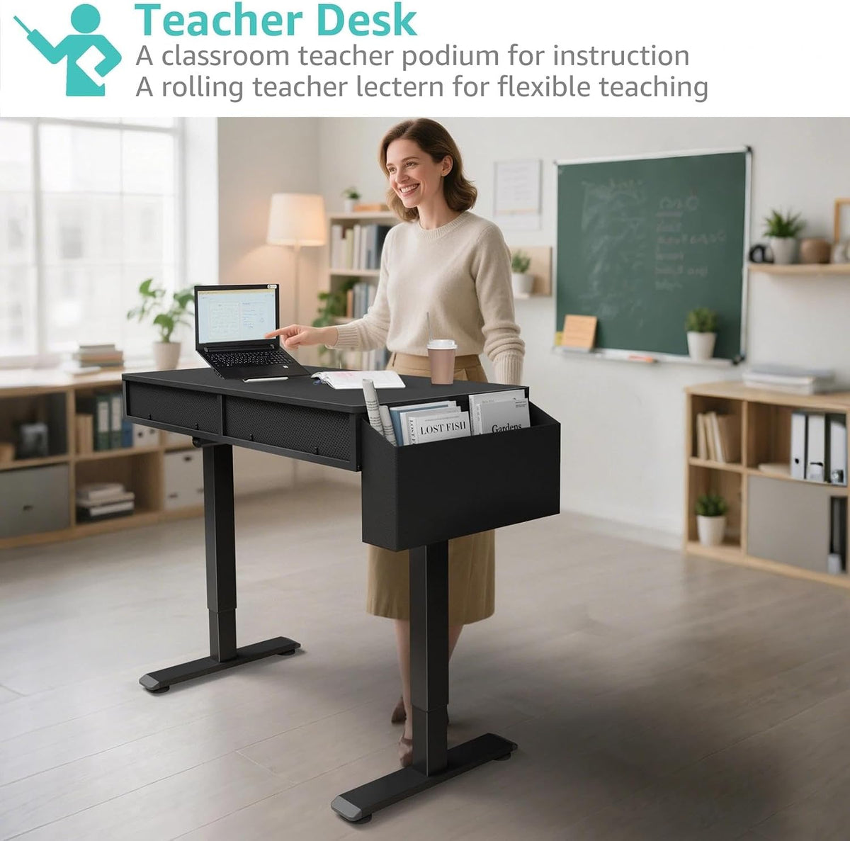 White Electric Standing Desk with Drawers, 40 Inch