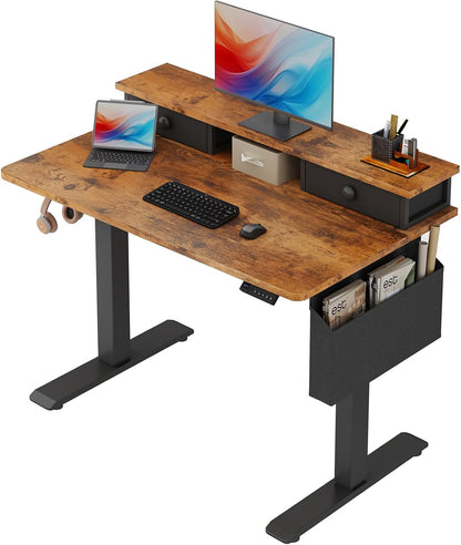 White Electric Standing Desk with Drawers, 40 Inch