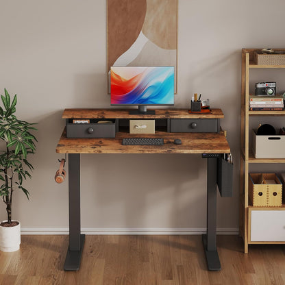 White Electric Standing Desk with Drawers, 40 Inch