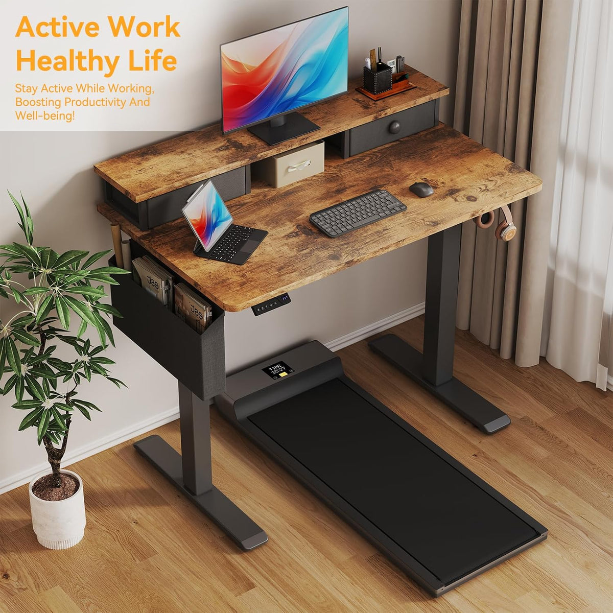 White Electric Standing Desk with Drawers, 40 Inch