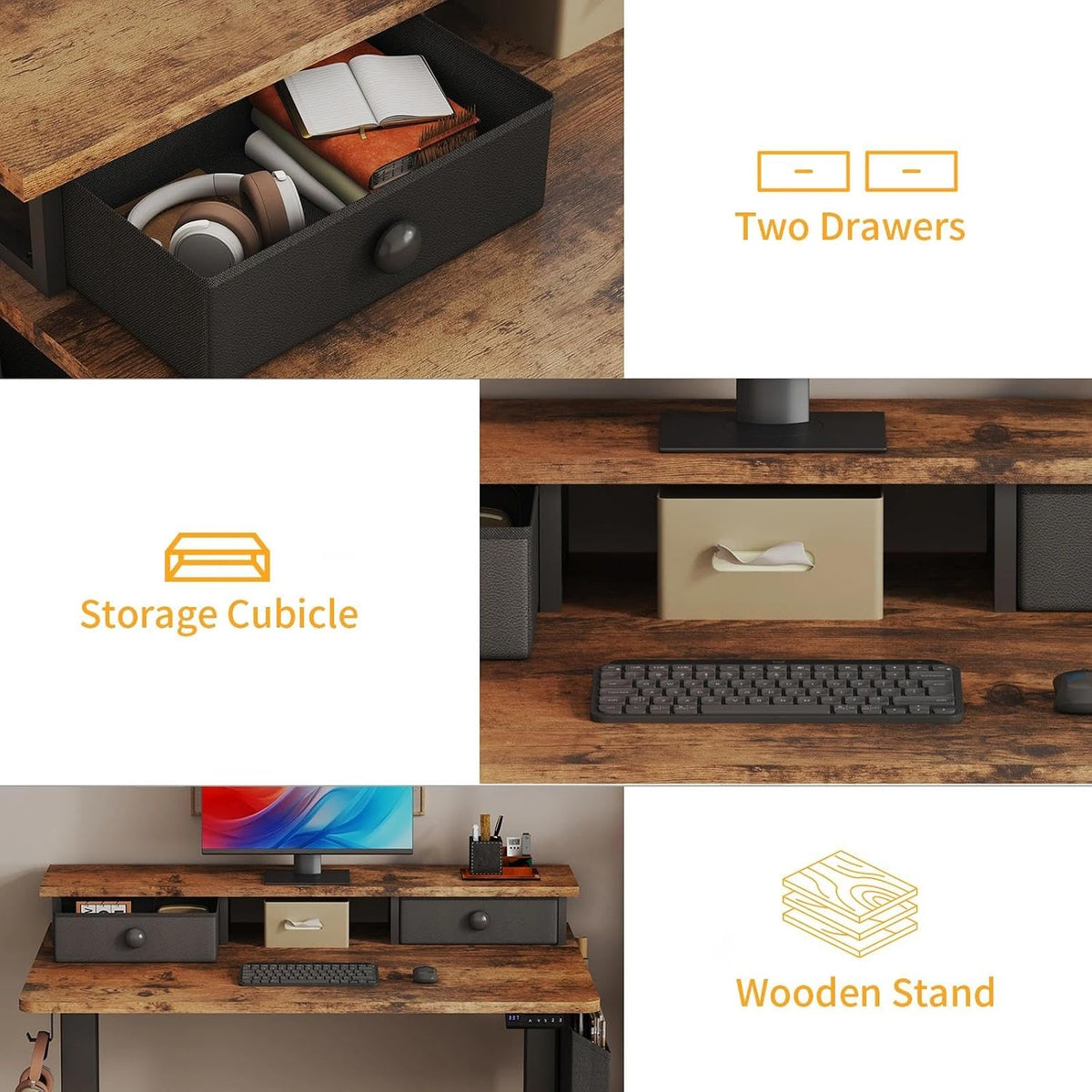 White Electric Standing Desk with Drawers, 40 Inch