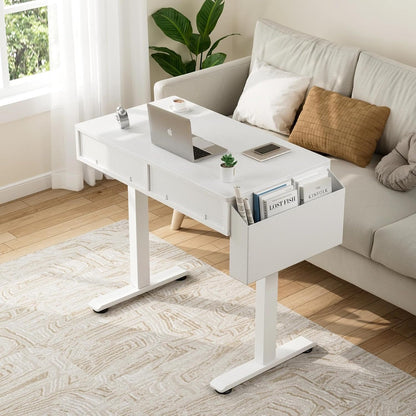 White Electric Standing Desk with Drawers, 40 Inch
