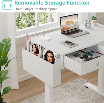 White Electric Standing Desk with Drawers, 40 Inch