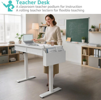 White Electric Standing Desk with Drawers, 40 Inch