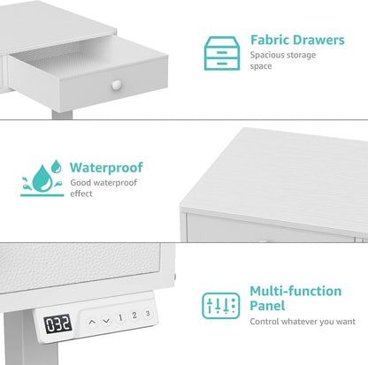 White Electric Standing Desk with Drawers, 40 Inch
