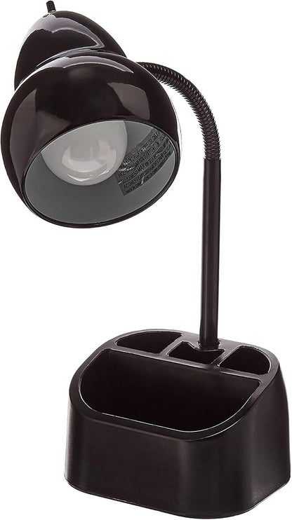 6.3 x 6.69 x 10.63 Inches Goose Neck Desk Lamp with 10 Watt A-19 Non Dimmable LED Bulb, 2.1a USB Port and Organizer, Black