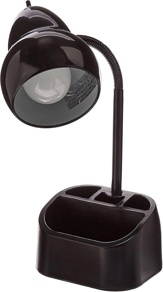 6.3 x 6.69 x 10.63 Inches Goose Neck Desk Lamp with 10 Watt A-19 Non Dimmable LED Bulb, 2.1a USB Port and Organizer, Black