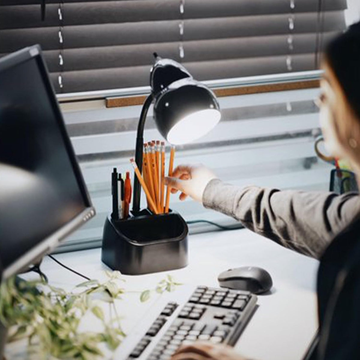 6.3 x 6.69 x 10.63 Inches Goose Neck Desk Lamp with 10 Watt A-19 Non Dimmable LED Bulb, 2.1a USB Port and Organizer, Black