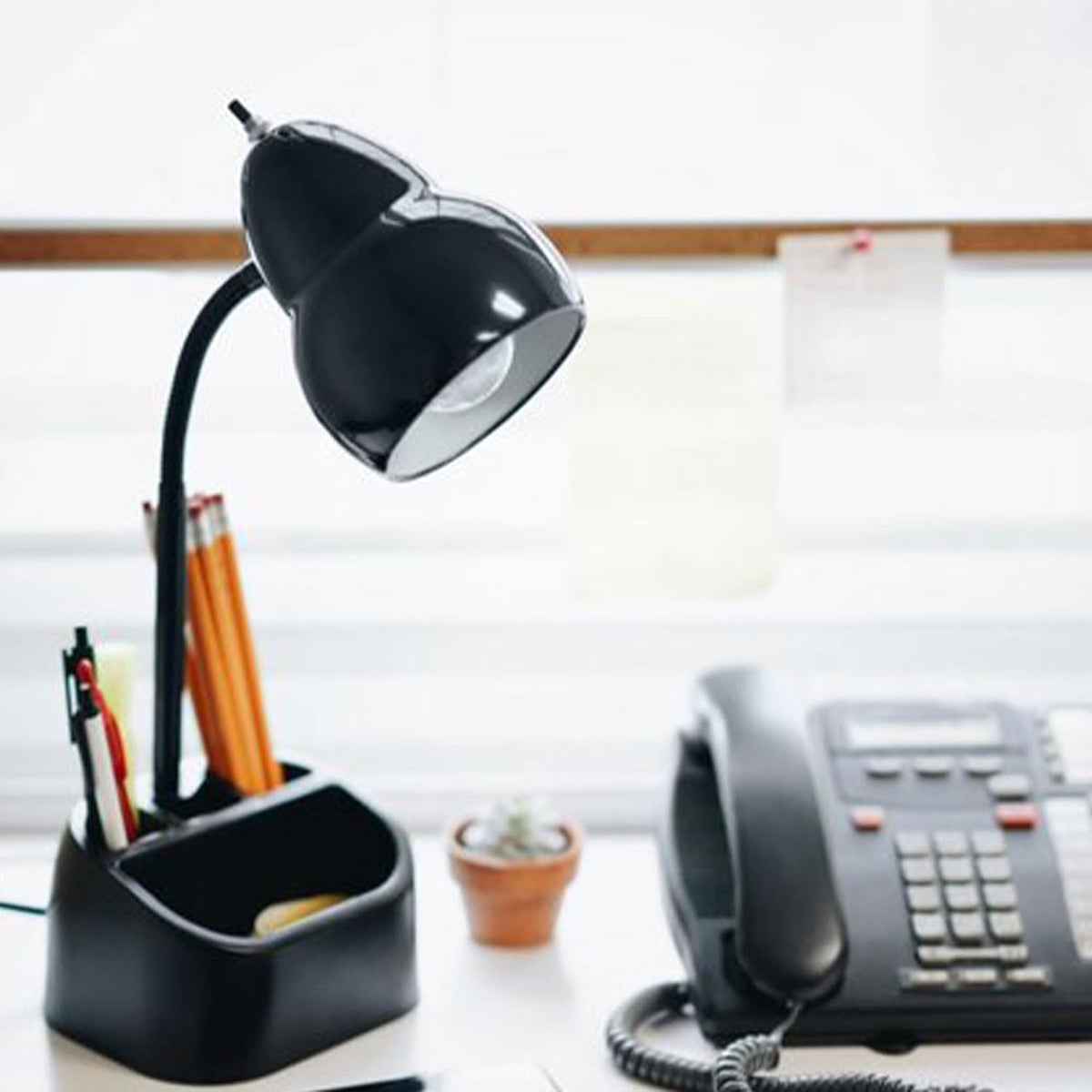 6.3 x 6.69 x 10.63 Inches Goose Neck Desk Lamp with 10 Watt A-19 Non Dimmable LED Bulb, 2.1a USB Port and Organizer, Black