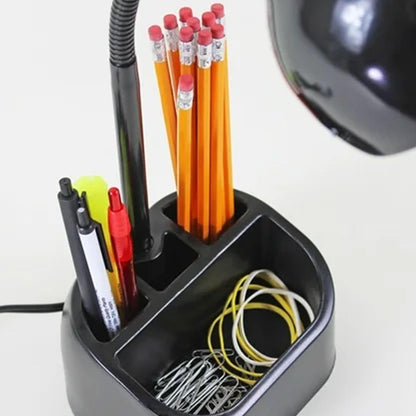 6.3 x 6.69 x 10.63 Inches Goose Neck Desk Lamp with 10 Watt A-19 Non Dimmable LED Bulb, 2.1a USB Port and Organizer, Black